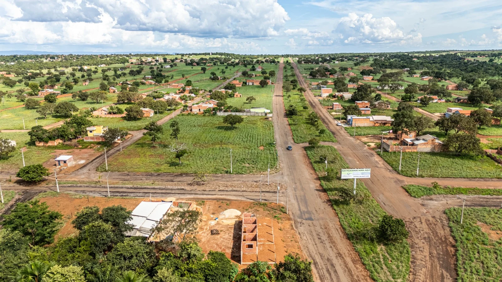 Vista aérea real do Jardim Primavera em Luzimangues